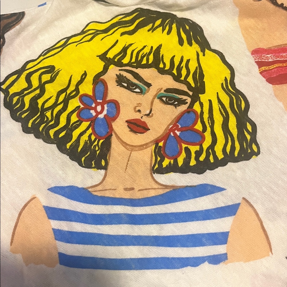 NWT! Zara Graphic Pop Portraits Tee in White with Bright Accents
